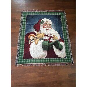 Vintage Mohawk Santa with Toys Christmas Tapestry Throw Blanket USA 100% Acrylic